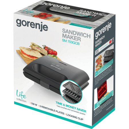 Gorenje | Sandwich maker | SM703GCB | 700 W | Number of plates 3 | Number of pastry 2 | Black