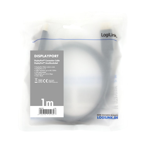 Logilink | DisplayPort Cable | Black | DP Male | DP Male | DP to DP | 1 m