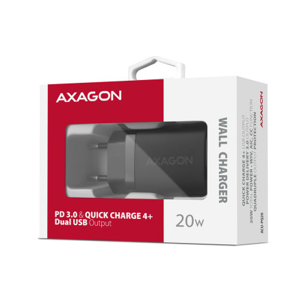 AXAGON Wallcharger 2x port (USB-A + USB-C), 20W | ACU-PQ20