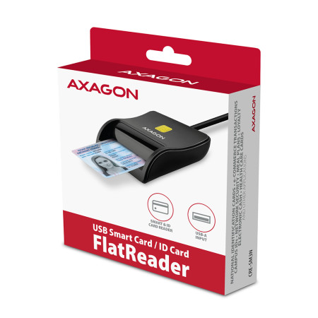 AXAGON Compact desktop USB contact Smart/ID card reader with long, USB-A cable | CRE-SM3N