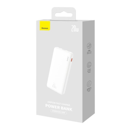 Baseus Airpow 20W 10000mAh Power Bank with Baseus Simple Series USB-A - USB-C 30cm Cable White