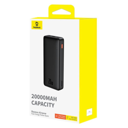 Baseus Airpow 20W 20000mAh Power Bank with Baseus Simple Series USB-A - USB-C 50cm Cable Black