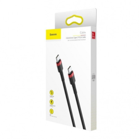 Baseus Cafule Cable Durable Nylon Cord USB-C PD / USB-C PD PD2.0 60W 20V 3A QC3.0 1M Black-Red