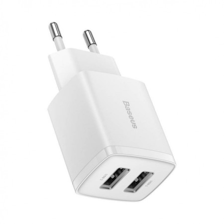 Baseus Compact Quick Charger, 2x USB, 10.5W White