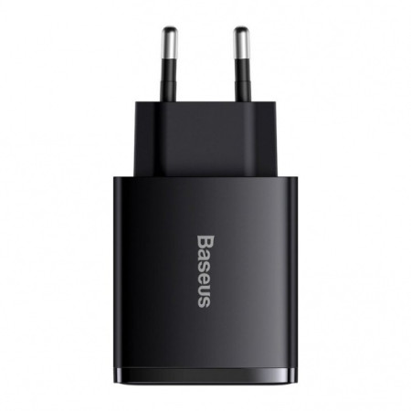 Baseus Compact Quick Charger, 2xUSB, USB-C, PD, 3A, 30W Black