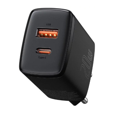 Baseus Compact Quick Charger, USB, USB-C, 20W Black