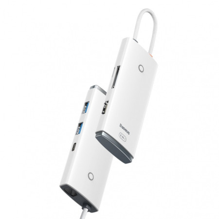 Baseus Lite Series multifunctional HUB USB Type C - 2 x USB 3.0 / USB Type C PD / HDMI 1,4 / SD / TF White