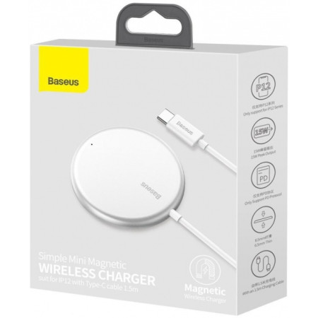 Baseus Simple Mini magnetic induction wireless charger, MagSafe, 15W White