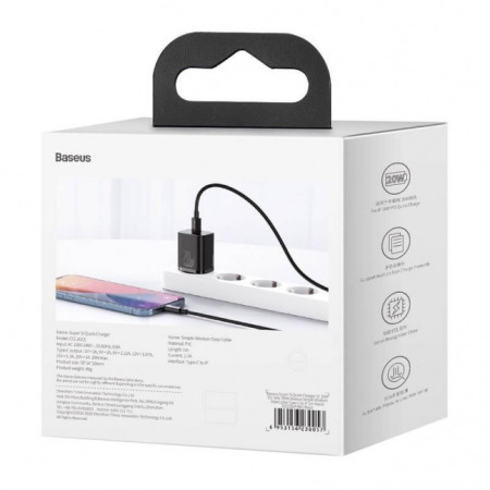 Baseus Super Si 1C fast charger USB Type C 20W Power Delivery + USB Type C - Lightning cable 1m Black