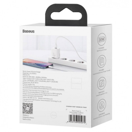 Baseus Super Si 1C fast wall charger USB Type C 30W Power Delivery Quick Charge White