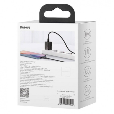 Baseus Super Si 1C fast wall charger USB Type C 30W Power Delivery Quick Charge Black