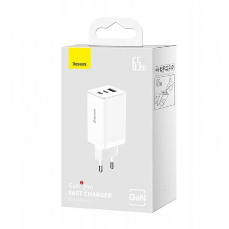 Baseus Wall charger Baseus GaN5 Pro 2xUSB-C + USB, 65W, White