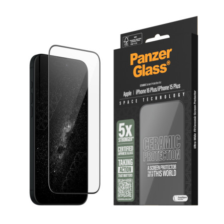 PanzerGlass Ceramic Screen Protector Apple iPhone 16 Plus, Ultra-Wide Fit