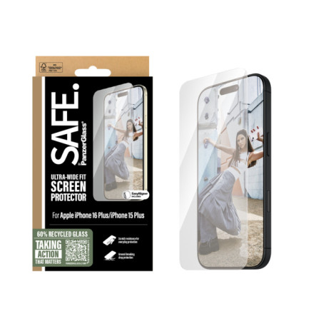 PanzerGlass SAFE Screen Protector Apple iPhone 16 Plus, Ultra-Wide Fit