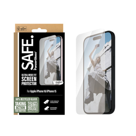 PanzerGlass SAFE Screen Protector Apple iPhone 16, Ultra-Wide Fit