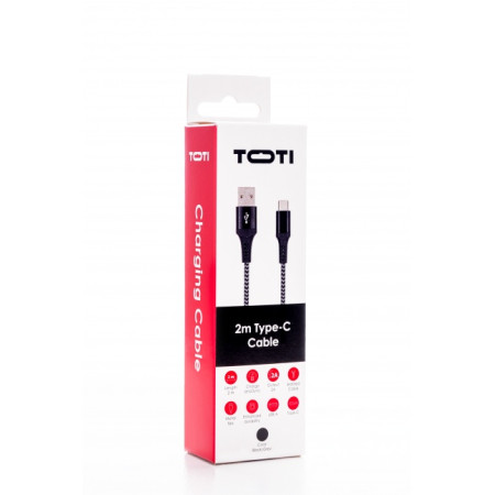 SEEK TOTI USB A to Type-C, 2m Braided Cable 2A, Black/Space grey