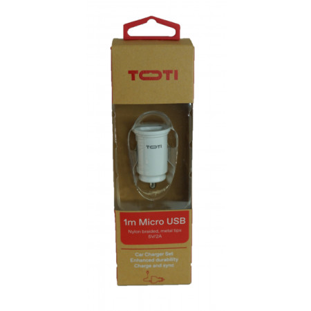 TOTI Dual USB Car Charger with micro usb cable 1m 2.1 A, White