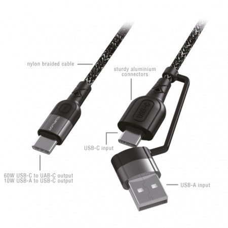 USB-A and USB-C to USB-C Cable ComboCord CA 1.5m., black