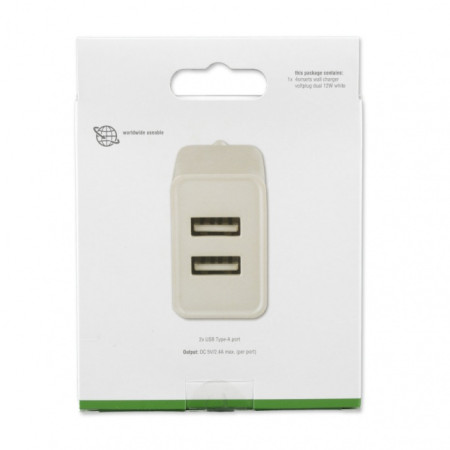 Wall Charger (without cable) VoltPlug Dual 12W, white