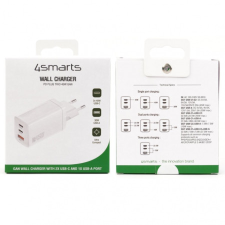 Wall Charger PDPlug Trio 45W GaN 2C+1A white