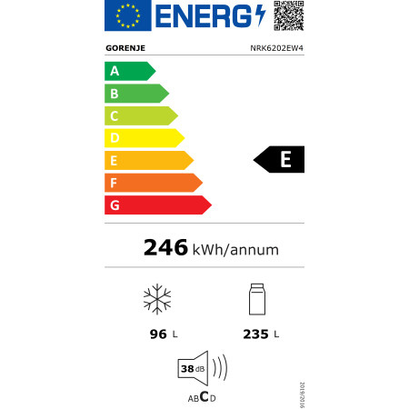 Gorenje Refrigerator | NRK6202EW4 | Energy efficiency class E | Free standing | Combi | Height 200 cm | No Frost system | Fridge