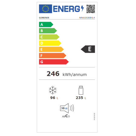 Gorenje | Refrigerator | NRK6202EBXL4 | Energy efficiency class E | Free standing | Combi | Height 200 cm | No Frost system | Fr