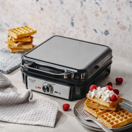 Adler Waffle Maker | AD 3083 | 1800 W | Number of pastry 4 | Belgium | Silver/Black