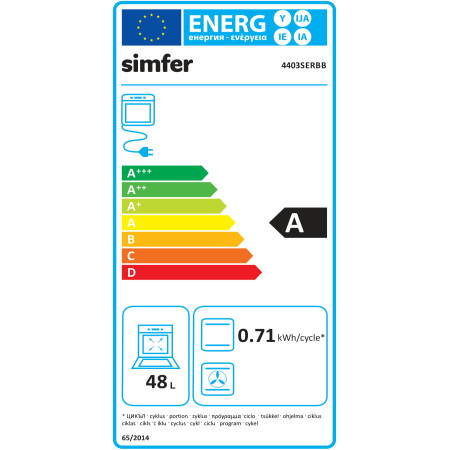 Simfer | Cooker | 4403SERBB | Hob type Gas | Oven type Electric | White | Width 50 cm | Electronic ignition | Depth 55 cm | 48 L