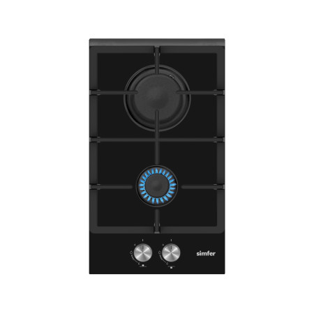 Simfer | Hob | H3.201.TGRSP | Gas on glass | Number of burners/cooking zones 2 | Rotary knobs | Black