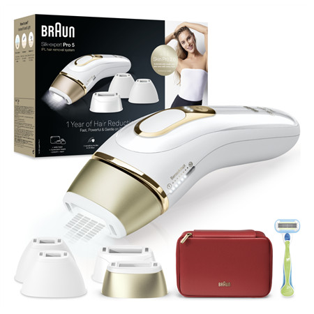 Braun Silk-expert Pro 5 IPL Epilator | PL5382 | Bulb lifetime (flashes) 400.000 | Number of power levels 3 | White/Gold