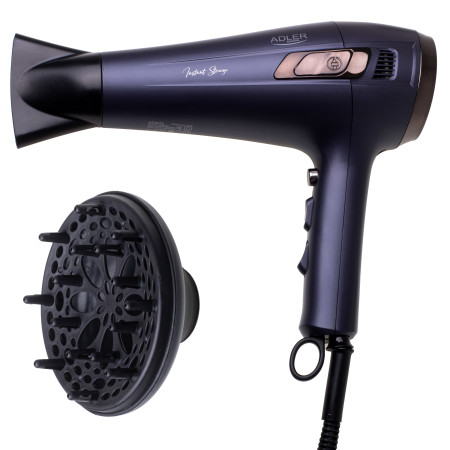 Adler Hair dryer with retractable power cord | AD 2273 | 2000 W | Number of temperature settings 3 | Diffuser nozzle | Dark Viol