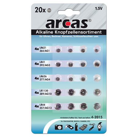 Arcas | AG Set 4xAG1, 4xAG3, 4xAG4, 4xAG10, 4xAG13 | Alkaline Buttoncell | 20 pc(s)