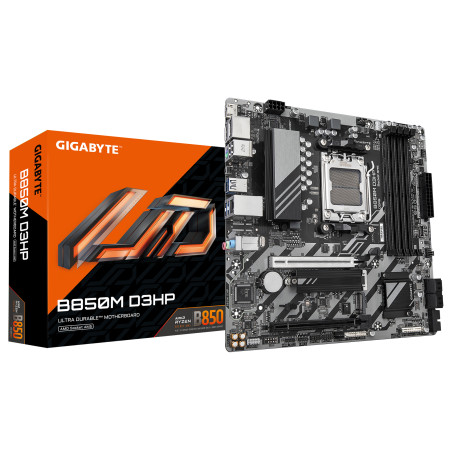 Gigabyte B850M D3HP | Processor family AMD | Processor socket AM5 | DDR5 | Supported hard disk drive interfaces M.2, SATA | Numb