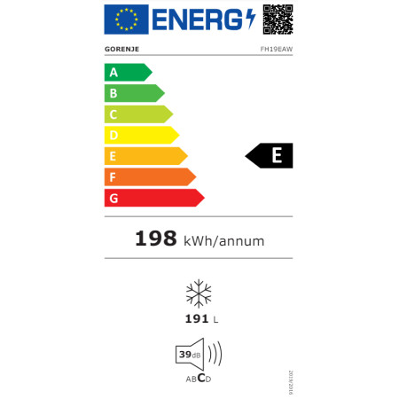 Gorenje | Freezer | FH19EAW | Energy efficiency class E | Chest | Free standing | Height 85.3 cm | Total net capacity 191 L | Di