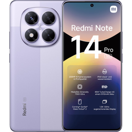 Xiaomi Redmi | Note 14 Pro | Lavender Purple | 6.67 " | AMOLED | 1220 x 2712 pixels | Mediatek | Internal RAM 8 GB | 256 GB | Du