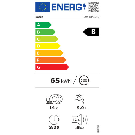 Dishwasher | SMV4EMX71S | Built-in | Width 60 cm | Number of place settings 14 | Number of programs 6 | Energy efficiency class 