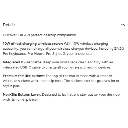 ZAGG Desk Mat with wireless charging Black