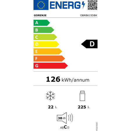 Gorenje Retro Refrigerator | OBRB615DBK | Energy efficiency class D | Free standing | Larder | Height 152.5 cm | Fridge net capa