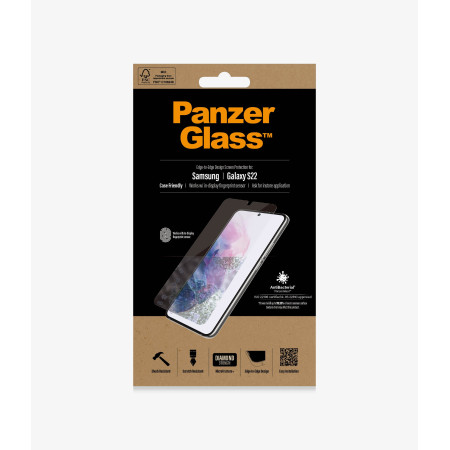 PanzerGlass | Samsung | Galaxy S22 | Tempered glass | Transparent | Case friendly. Compatible with ultrasonic fingerprint sensor