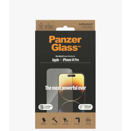 PanzerGlass | Screen protector | Apple | iPhone 14 Pro | Glass | Clear | Ultra-Wide Fit Easy installation Fingerprint resistant