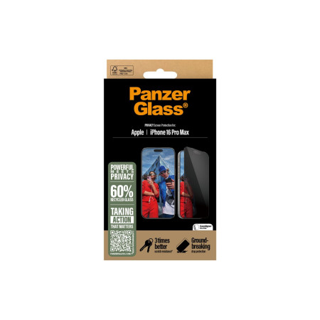 PanzerGlass Screen protector | Apple | iPhone 16 Pro Max | Glass | Black | Ultra-Wide Fit