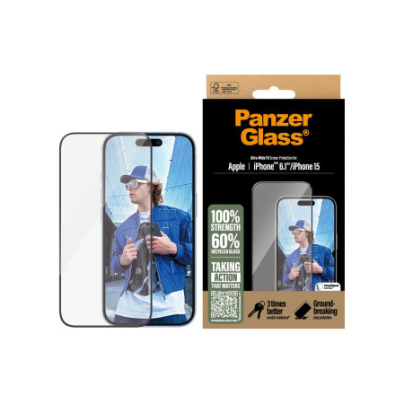 PanzerGlass Screen protector | Apple | iPhone 16/iPhone 15 | Glass | Transparent | Ultra-Wide Fit