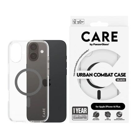 CARE by PanzerGlass Case Flagship | Back protection | Apple | iPhone 16 Plus | Recycled plastic | Transparent/Black | MagSafe