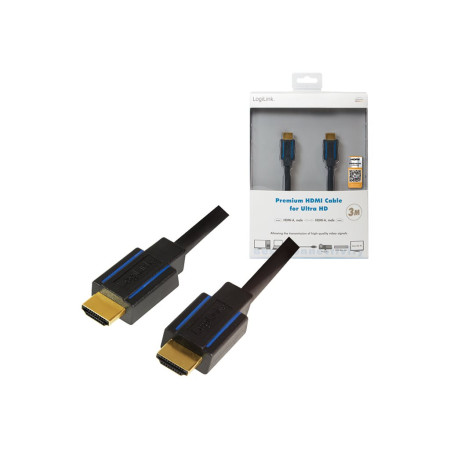 Logilink | Premium HDMI Cable for Ultra HD | Black | HDMI male (type A) | HDMI male (type A) | HDMI to HDMI | 3 m