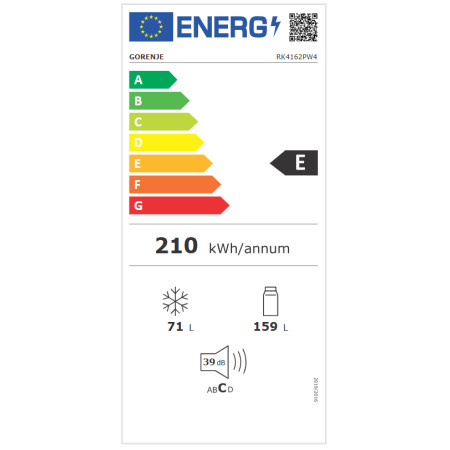 Gorenje Refrigerator | RK4162PW4 | Energy efficiency class E | Free standing | Combi | Height 161.3 cm | Fridge net capacity 159