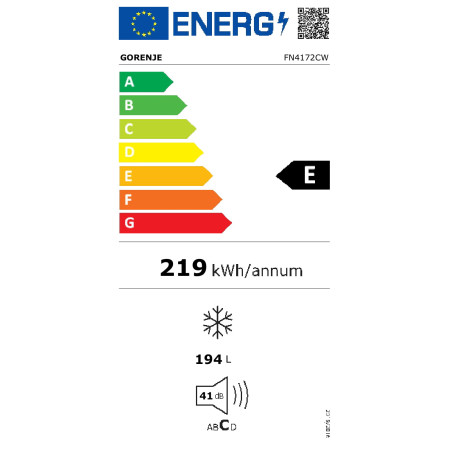 Gorenje | Freezer | FN4172CW | Energy efficiency class E | Upright | Free standing | Height 169.1 cm | Total net capacity 194 L 