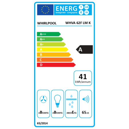 Whirlpool Hood | WHVA 62F LM K | Built-in | Energy efficiency class A | Width 59.8 cm | 485 m /h | Mechanical | LED | Black