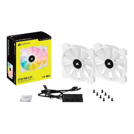 Corsair | 140mm White PWM Fan, Dual Fan Kit with Lighting Node CORE | iCUE SP140 RGB ELITE Performance | Case Fan