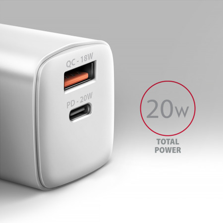 AXAGON Wallcharger 2x port (USB-A + USB-C), 20W | ACU-PQ20W