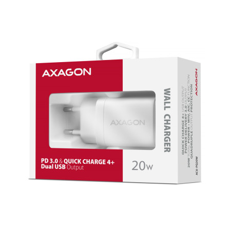 AXAGON Wallcharger 2x port (USB-A + USB-C), 20W | ACU-PQ20W